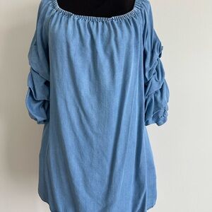 Zara Blue Gathered Sleeve Blouse